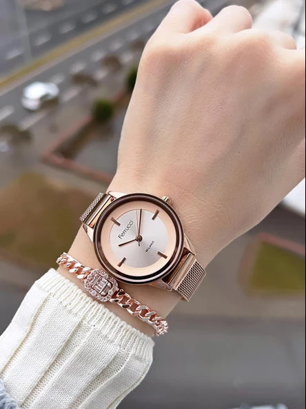 Ferrucci Çelik Kordon 2 Yıl Garantili Yeni Sezon 30 Mt Suya Dayanıklı Kadın Kol Saati BFC.033443.04 - Resim 2