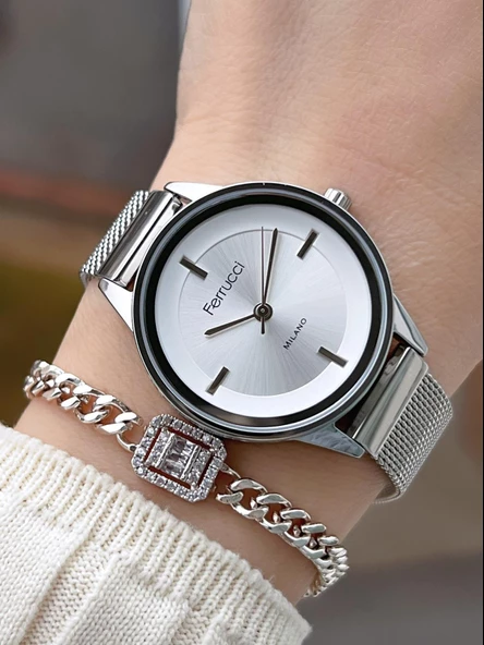 Ferrucci Çelik Kordon 2 Yıl Garantili Yeni Sezon 30 Mt Suya Dayanıklı Kadın Kol Saati BFC.033443.01 ürün görseli