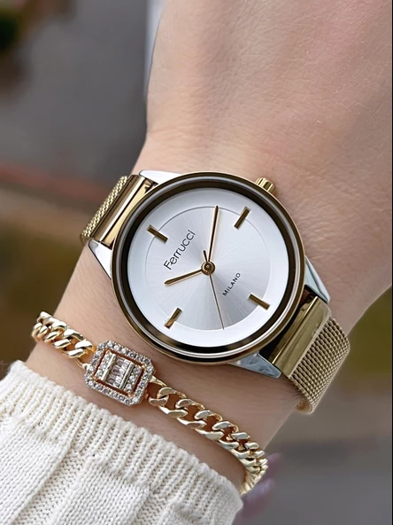 Ferrucci Çelik Kordon 2 Yıl Garantili Yeni Sezon 30 Mt Suya Dayanıklı Kadın Kol Saati BFC.033443.03 ürün görseli 1