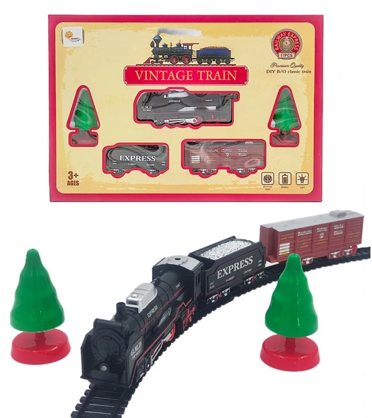 17 PARÇA PİLLİ RAYLI IŞIKLI TREN SETİ OYUNCAK 2VAGONLU KLASIK - 2