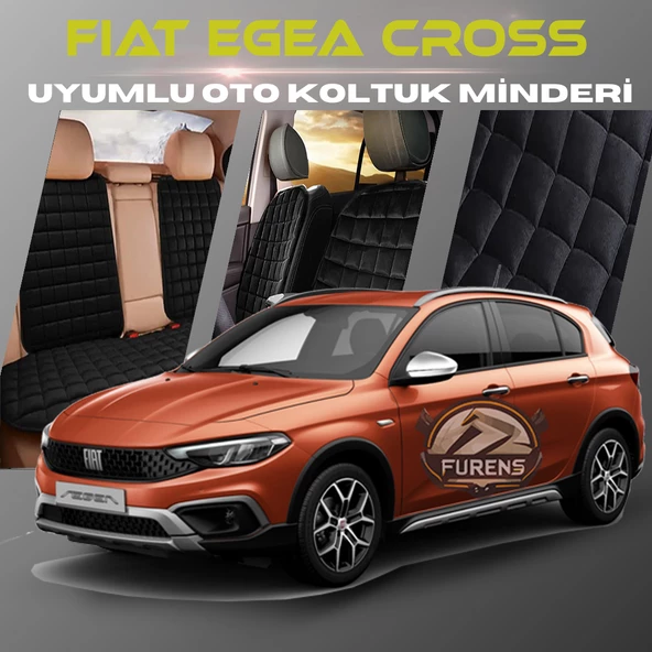 Fiat Egea Cross Siyah Renk Tay Tüyü Cepli & Terletmez Sırtlı Oto Koltuk Minder Seti - Koltuk Koruma Kılıfı (ÖN & ARKA TAM SET)