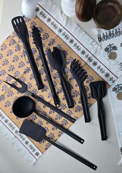 Black Servis Seti - 8li Mutfak Servis, Mangal Takımı - Paslanmaz Çelik, 8 Parça