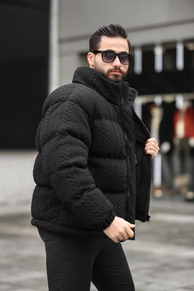 ERKEK DİK YAKA KIŞLIK ÖRME MONT - 2