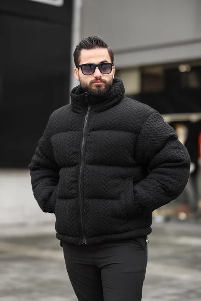 ERKEK DİK YAKA KIŞLIK ÖRME MONT - 3