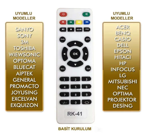 AKILLI PROJEKSİYON KUMANDA UNIVERSAL TÜM MODELLERE UYUMLU V4 RK-41 ürün görseli 1