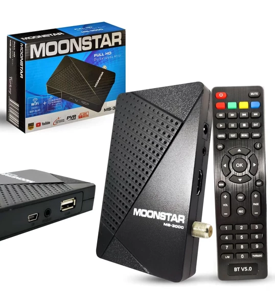 MOONSTAR MS-3000 UYDU ALICI MİNİ FULL HD BLUETOOTH KUMANDA DAHİLİ WIFI YOUTUBE IPTV