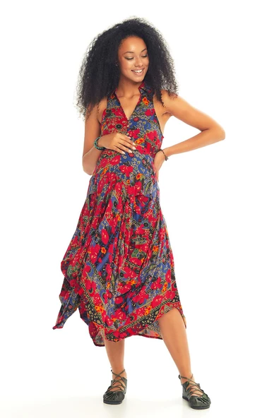 Gömlek Yaka Viskon Hamile Elbise - 3