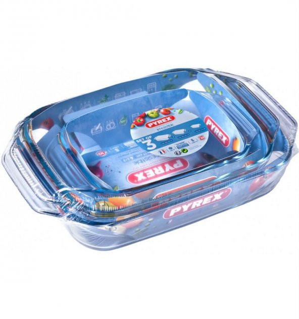 Pyrex 912S735/7043 3 lü Dikdörtgen Fırın Kabı Seti