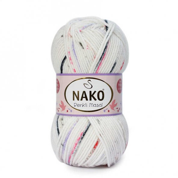 Nako Renkli Masal 32102 Beyaz-Lacivert  Benekli  El Örgü İpi 1 Paket (5 Adet) - 1