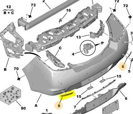 Peugeot 508 Arka Tampon Reflektörü (2010-2014) 1.6 VTI, 1.6 HDI, 2.0 HDI, 2.2 HDI, 1.6 L THP 745382 - Resim 2