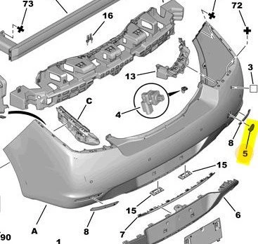 Peugeot 508 Arka Tampon Çeki Kapak (2010-2014) 1.6 VTI, 1.6 HDI, 2.0 HDI, 2.2 HDI, 1.6 L THP 7422V9 - 1