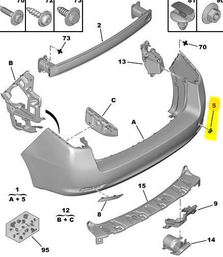 Peugeot 508 Arka Tampon Çeki Kapak (2010-2014) 1.6 HDI, 2.0 HDI, 1.6 L THP 7422W8 - 2