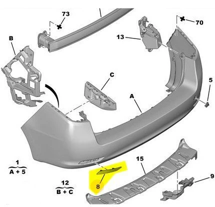 Peugeot 508 Arka Tampon Reflektörü (2010-2014) 1.6 HDI, 2.0 HDI, 1.6 L THP 745387 - 2