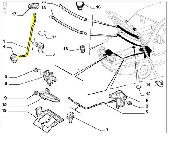 Fiat Doblo Kaput Dayama Çubuğu (2000-2009) 1.4, 1.2, 1.9, 1.3 JTD, 1.9 JTD 51772866 - Resim 2