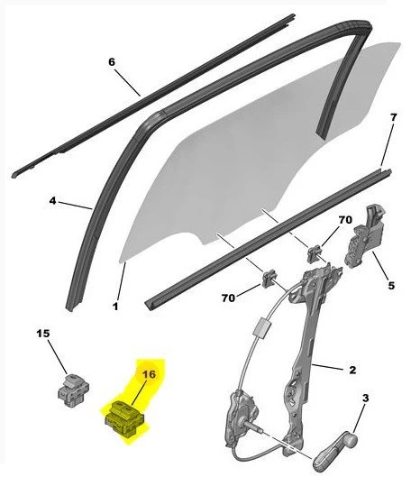 Citroen C-Elysee Arka Kapi Cam Düğmesi (2012-2016) 1.2 VTI, 1.6 HDI, 1.6 VTI 96664313ZD