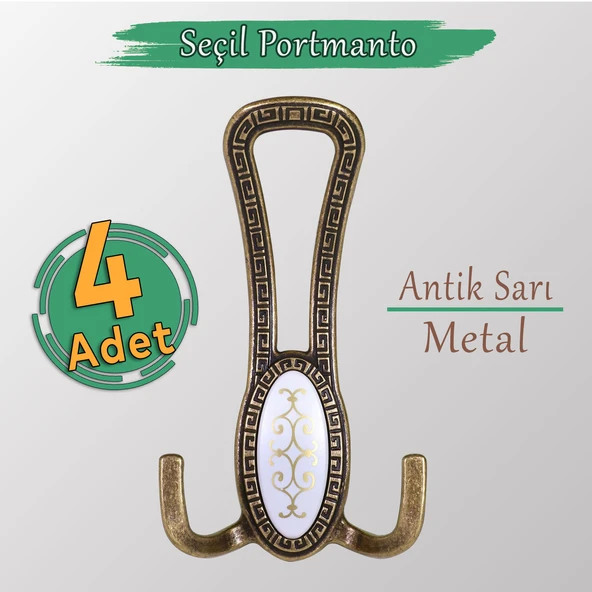 4 ADET Seçil Antik Sarı Metal Portmanto Vestiyer Duvar Dolap Elbise Mobilya Kapı Askısı Askılığı