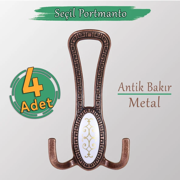 4 ADET Seçil Antik Bakır Metal Portmanto Vestiyer Duvar Dolap Elbise Mobilya Kapı Askısı Askılığı