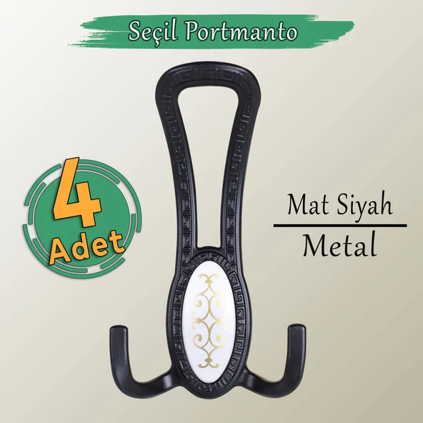 4 ADET Seçil Siyah Metal Portmanto Vestiyer Duvar Dolap Elbise Mobilya Kapı Askısı Askılığı