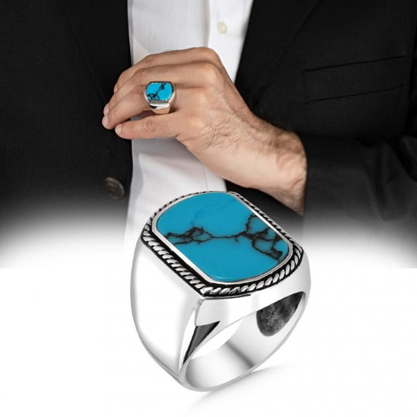 Mavi Firuze Taşlı 925 Ayar Gümüş Yüzük ürün görseli 1