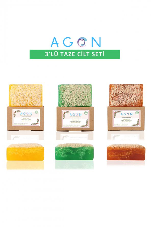 100 El Yapımı Kabak Lifli Doğal Argan, Ballı Süt ve Limon Sabunlu Taze Cilt Seti