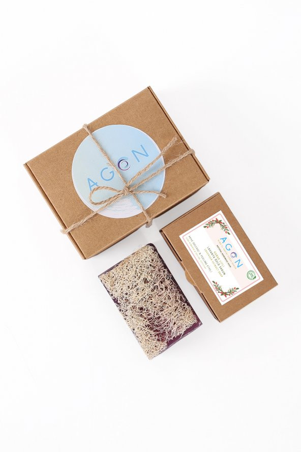 100 El Yapımı Kabak Lifli Doğal Zeytinyağı, Okaliptus ve Lavanta Sabunlu Banyo Seti - 5