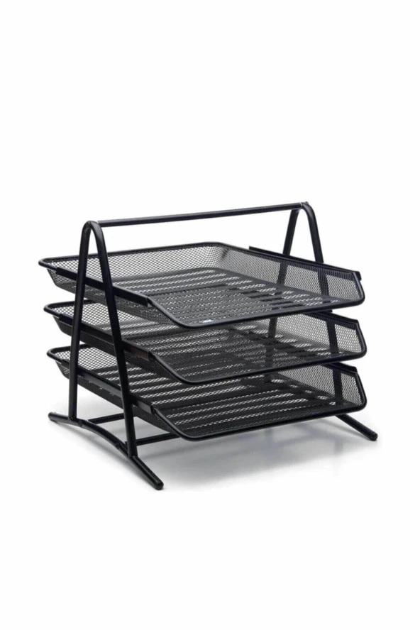 Mas Evrak Rafı Metal Perforeli 3 Lü Siyah Metal Evrak Rafı - Resim 2