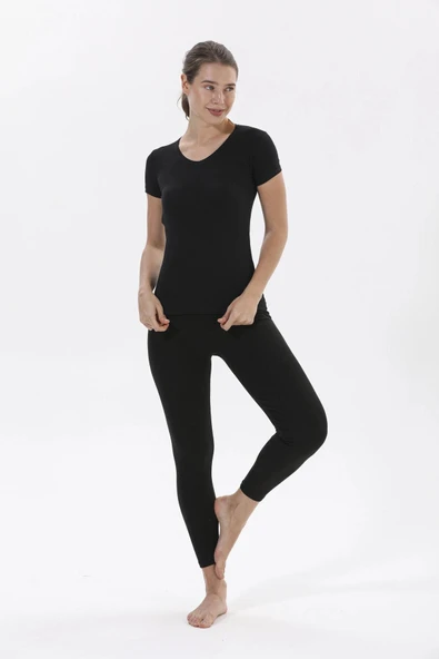 Yıldız 2371 Kadın V Yaka Siyah Kısa Kollu T-shirt - Resim 2