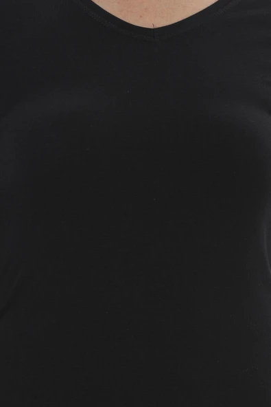 Yıldız 2371 Kadın V Yaka Siyah Kısa Kollu T-shirt - Resim 3