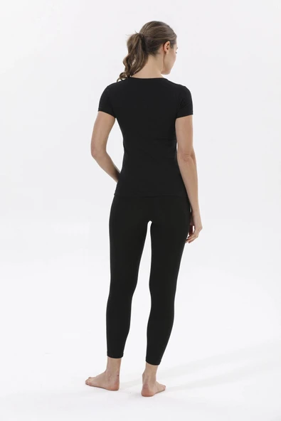 Yıldız 2371 Kadın V Yaka Siyah Kısa Kollu T-shirt - Resim 7