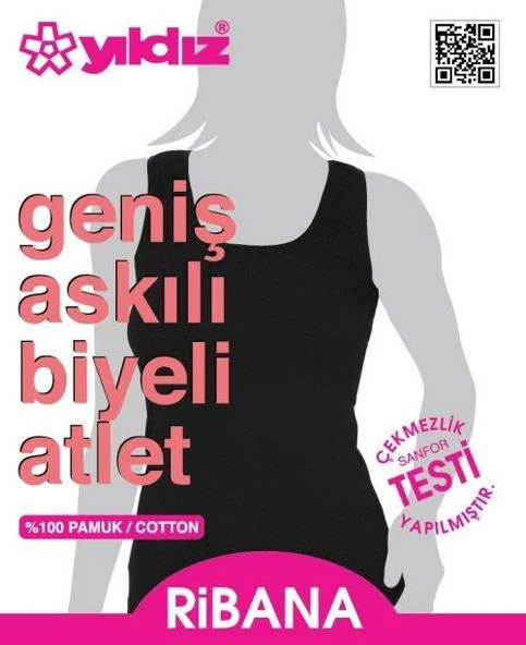 Yıldız 2038 Siyah Geniş Askılı Biyeli Ribana Kadın Atlet - 2