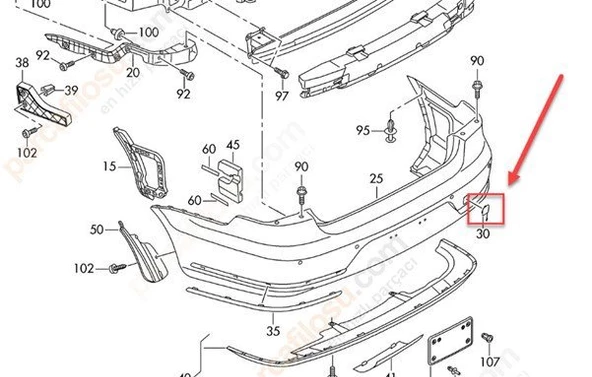 Volkswagen Passat Arka Tampon Çeki Kapak (2011-2016) 1.8, 1.4TSI, 1.6 TDI, 2.0 TDI 3AE807441A - 2