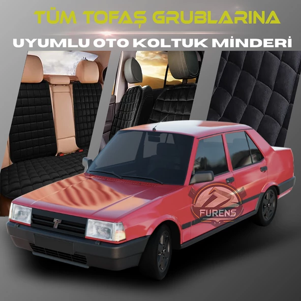 Tofaş Doğan Siyah Renk Tay Tüyü Cepli & Terletmez Sırtlı Oto Koltuk Minder Seti - Koltuk Koruma Kılıfı (ÖN & ARKA TAM SET)