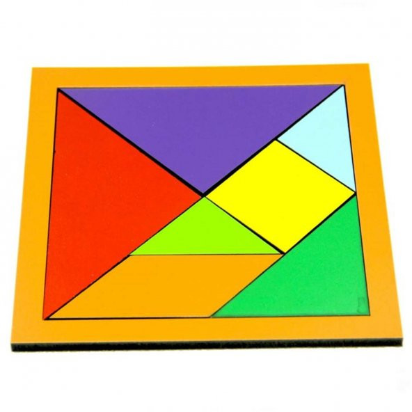 Ahşap renkli tangram 14 x 14 cm ebatında