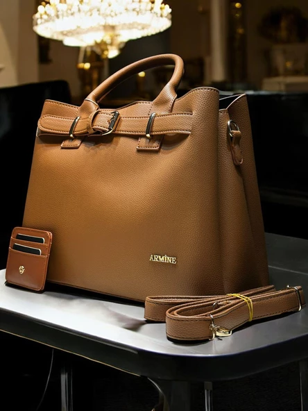 Armine Kartlık ve Bileklik Hediyeli El Ve Kol Çantası Suni Deri Bayan Omuz Çantası VS.BLKT.0053 - Resim 4