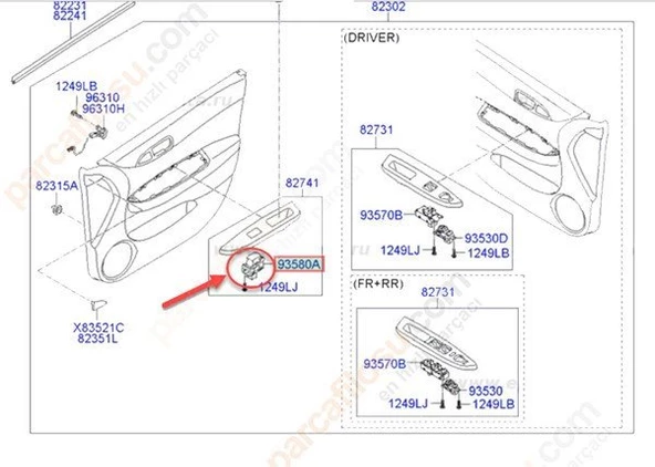 Hyundai İ20 Düğme Kapi Ön Cam (2008-2015) 1.4, 1.2, 1.4 CRDI, 1.1 CRDİ 935801J002 - Resim 2