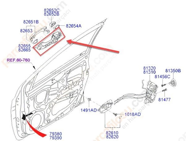 Hyundai İ20 Kapi Kolu Ön Diş (2008-2015) 1.4, 1.2, 1.4 CRDI, 1.1 CRDİ 826551J000 ürün görseli