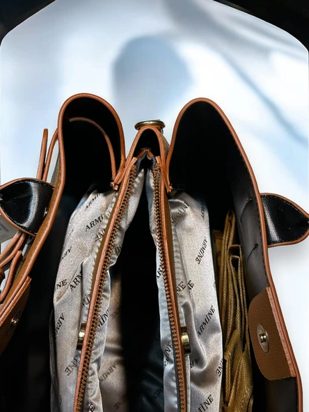 Armine Kartlık ve Bileklik Hediyeli El Ve Kol Çantası Suni Deri Bayan Omuz Çantası VS.BLKT.0053 - Resim 6