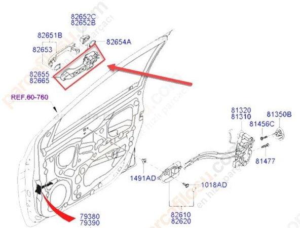Hyundai İ20 Kapi Kolu Ön Diş (2008-2015) 1.4, 1.2, 1.4 CRDI, 1.1 CRDİ 826651J000 - 2