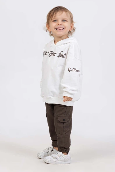 Kapüşonlu Sweatshirtlü Cepli 3 Parça Erkek Çocuk Yelekli Takım - 4
