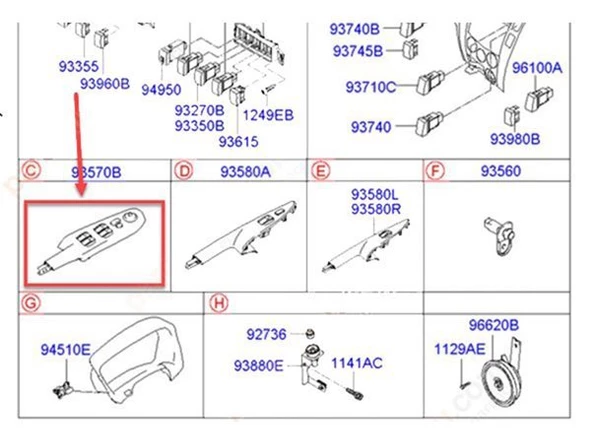 Hyundai Tucson Düğme Kapi Ön Cam (2004-2010) 2.0, 2.0 CRDI 935702E250Z9 - 2