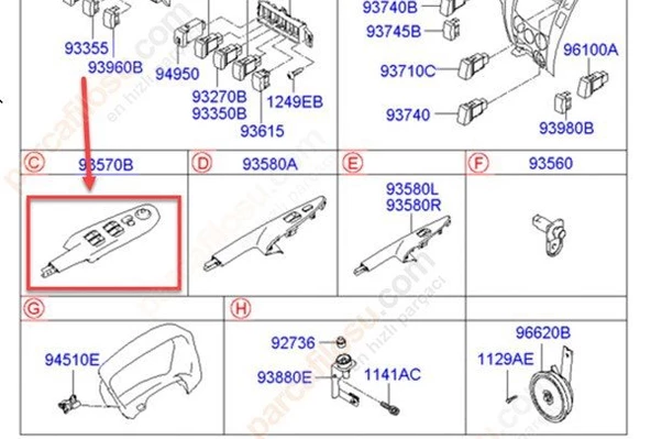 Hyundai Tucson Düğme Kapi Ön Cam (2004-2010) 2.0, 2.0 CRDI 935702E250Z9 - 3