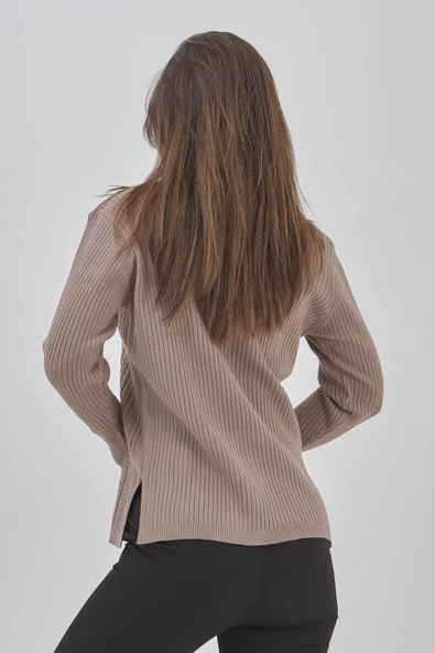 Kadın Triko Esnek V Yaka Uzun Kollu Kışlık Anne Kazak - 5