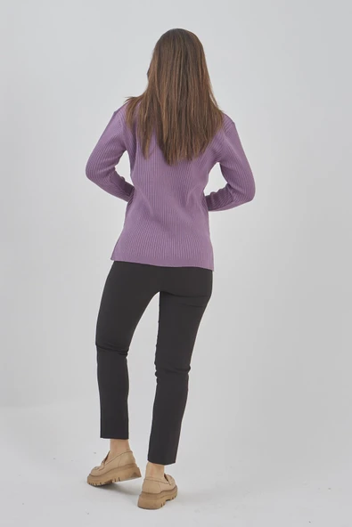 Kadın Triko Esnek V Yaka Uzun Kollu Kışlık Anne Kazak - Resim 8