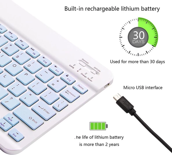 Hegitech Doogee T10E 10.1" Uyumlu Kablosuz Bluetooth Şarj Edilebilir Klavye - Mavi - 5