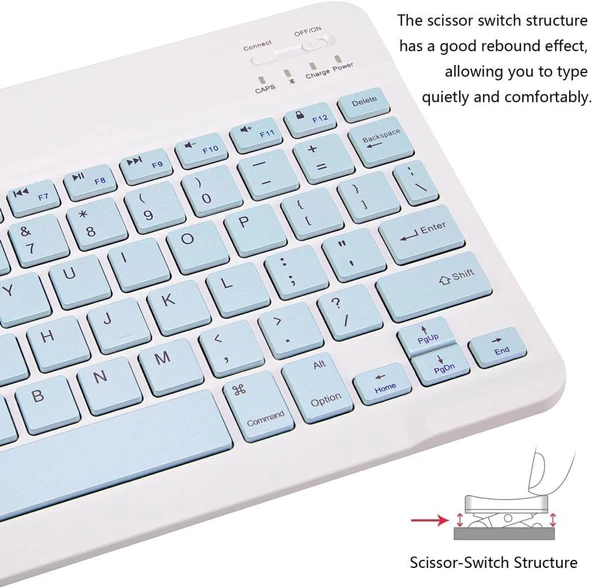 Hegitech Doogee T10E 10.1" Uyumlu Kablosuz Bluetooth Şarj Edilebilir Klavye - Mavi - 4