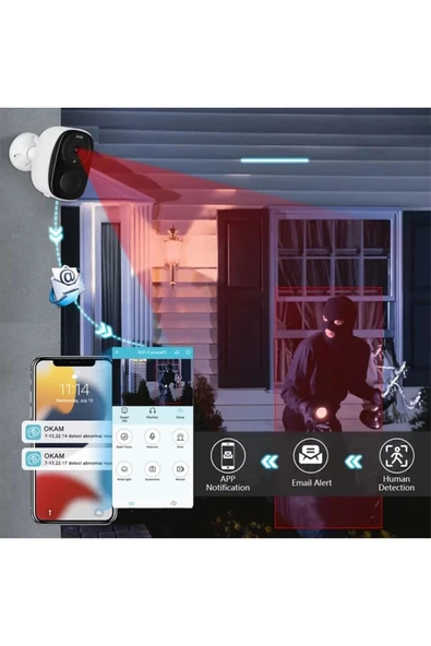 WİFİ GECE GÖRÜŞLÜ ÇİFT YÖNLÜ SES 2K AKILLI KAMERA WATERPROF 5000MAH DAHİLİ BATARYA - 5
