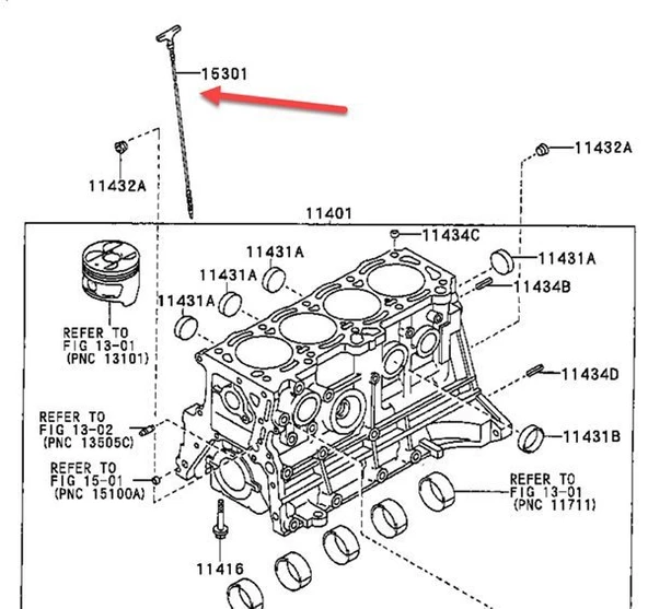Toyota Avensis Yağ Çubuğu (1997-2010) 1.8, 1.6 153010D010