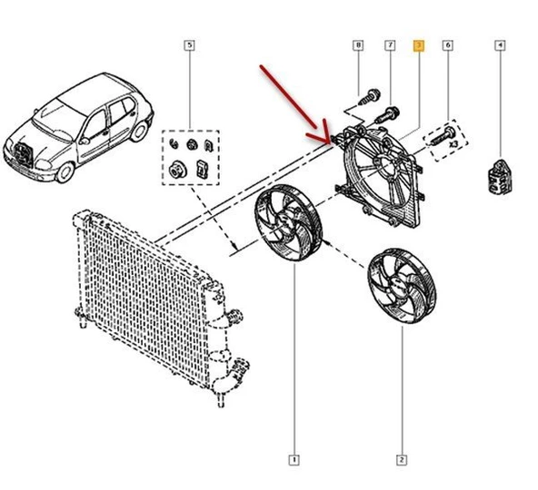 Renault Megane Scenic Fan Motoru Komple Çerçeveli (1996-2003) 1.6, 1.9, 2.0 7701045816 - 2