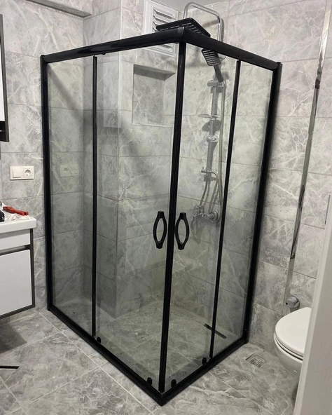 Teknesiz Dikdörtgen Cam Duşakabin Siyah Profilli SP107