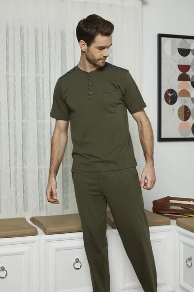 KLY 7612 Erkek Midi Yaka 3'Lü Pijama Takım - 2
